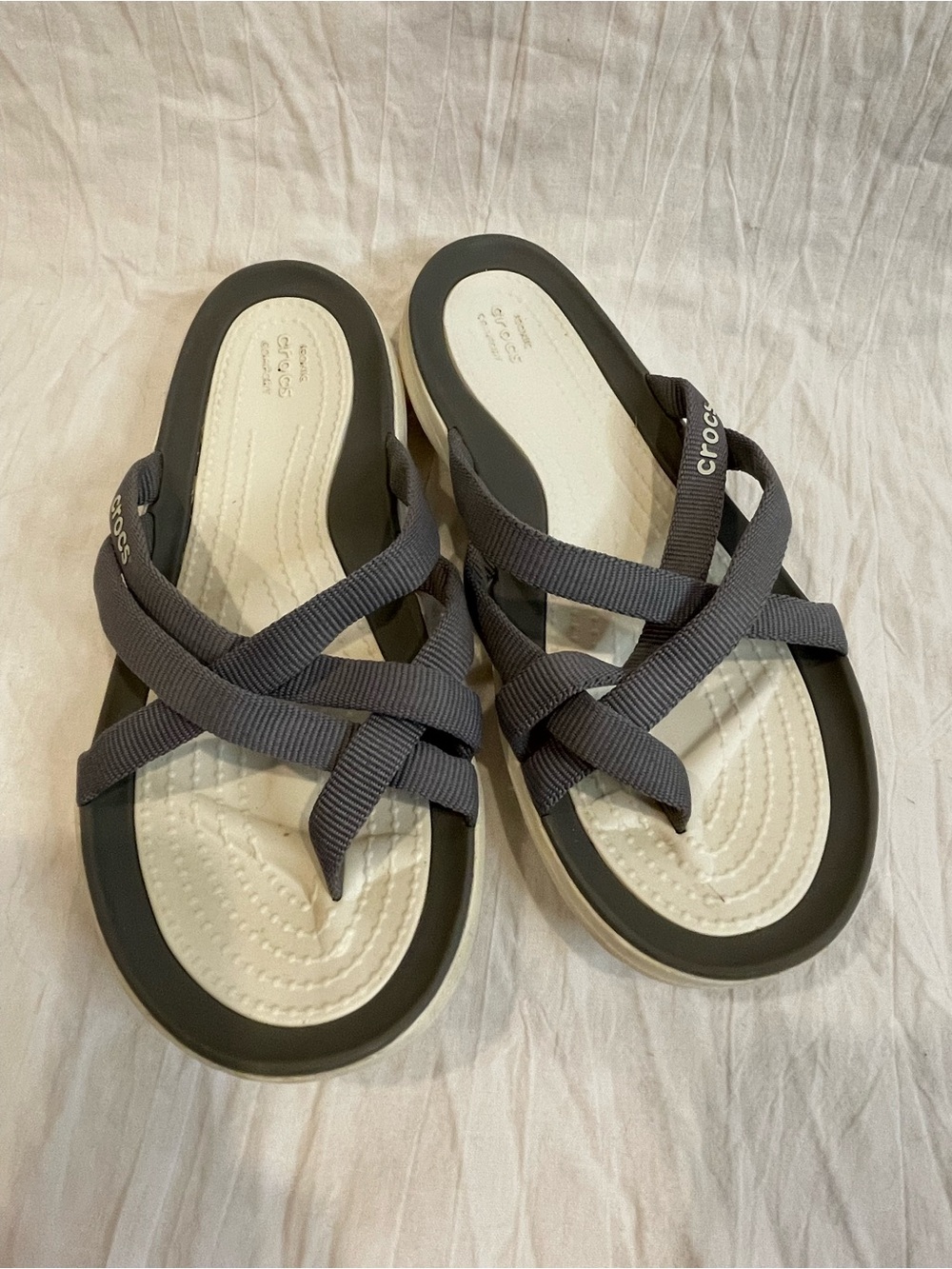 Crocs Swiftwater Web Sandals Women’s 4 Gray Strappy Comfort Slip On